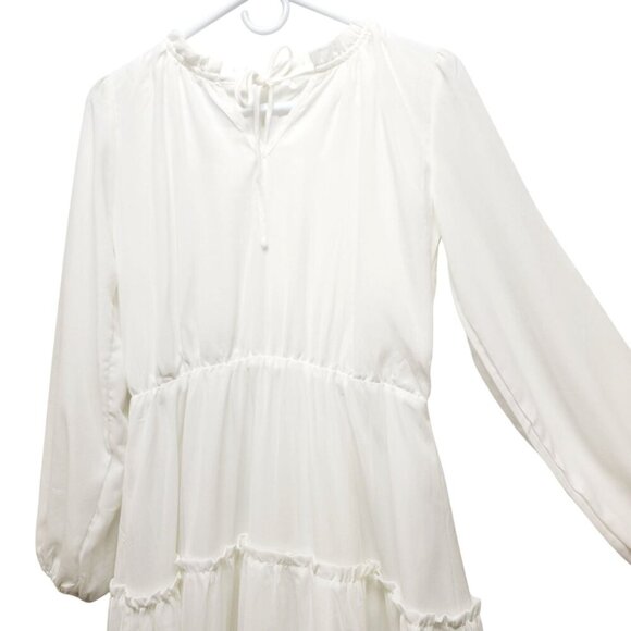 White Flowy Tiered Dress With girls Ruffle Hem & Long Sleeves Size 14 - Picture 6 of 12